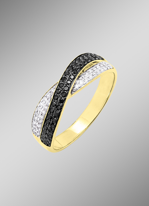 Ringe - Damenring mit Diamanten in Weiss und Schwarz, in Größe 160 bis 220, in Farbe