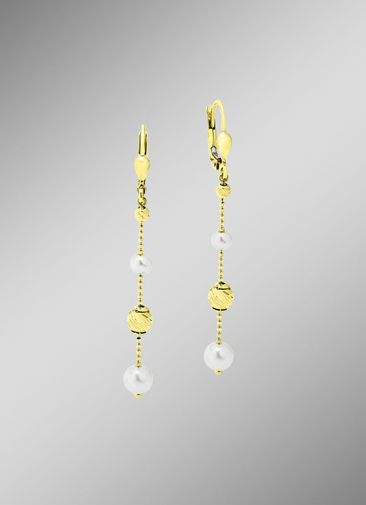 Ohrschmuck - Ohrringe mit Süsswasser-Zuchtperlen und Goldkugeln, in Farbe  Ansicht 1