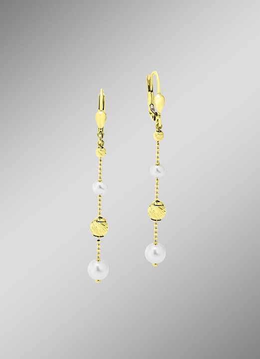 Ohrschmuck - Ohrringe mit Süsswasser-Zuchtperlen und Goldkugeln, in Farbe  Ansicht 1