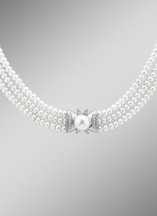 Halsketten - 3-reihige Halskette mit Süsswasser-Zuchtperlen, in Farbe  Ansicht 1