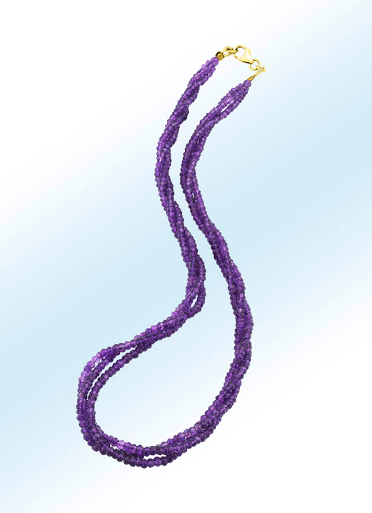 Halsketten - Klassische 3-reihige Halskette mit echt Amethyst, in Farbe