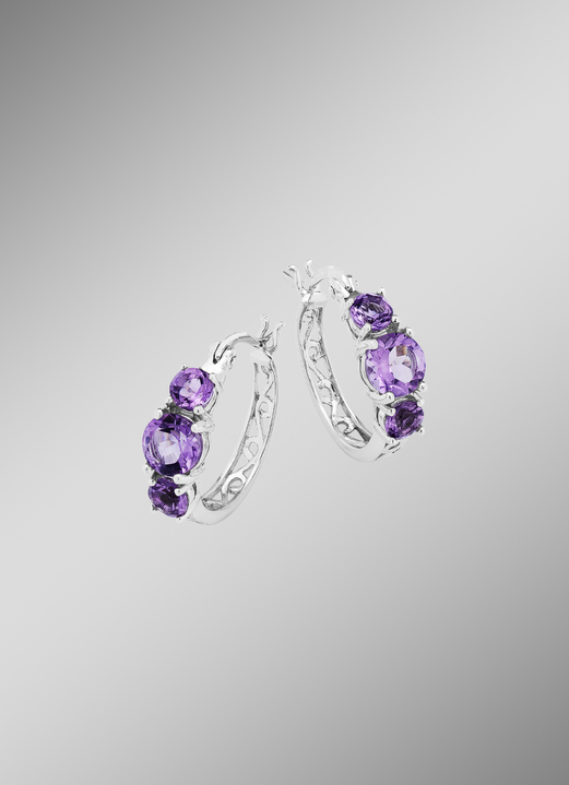 Ohrschmuck - Creolen mit echt Amethyst, in Farbe  Ansicht 1