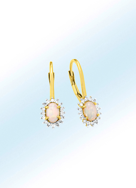 Ohrschmuck - Ohrringe mit Diamanten und echt Opal, in Farbe