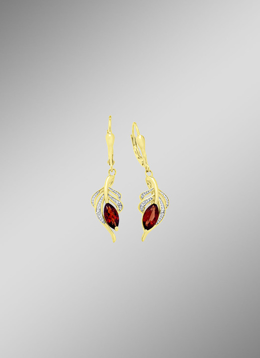 - Ohrringe mit Diamanten und echt Granat, in Farbe  Ansicht 1