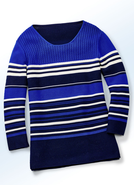 - Pullover mit dekorativem Streifendessin, in Größe 036 bis 052, in Farbe MARINE-ROYALBLAU-ECRU