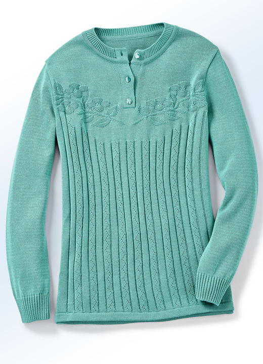 Basics - Pullover mit floraler Struktur, in Größe 038 bis 054, in Farbe JADEGRÜN Ansicht 1