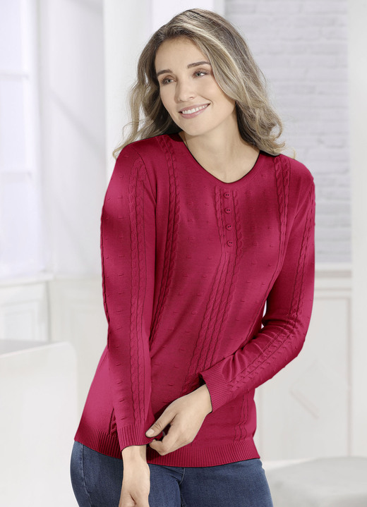 Basics - Pullover mit Zopfstreifen, in Größe 038 bis 054, in Farbe ROT Ansicht 1