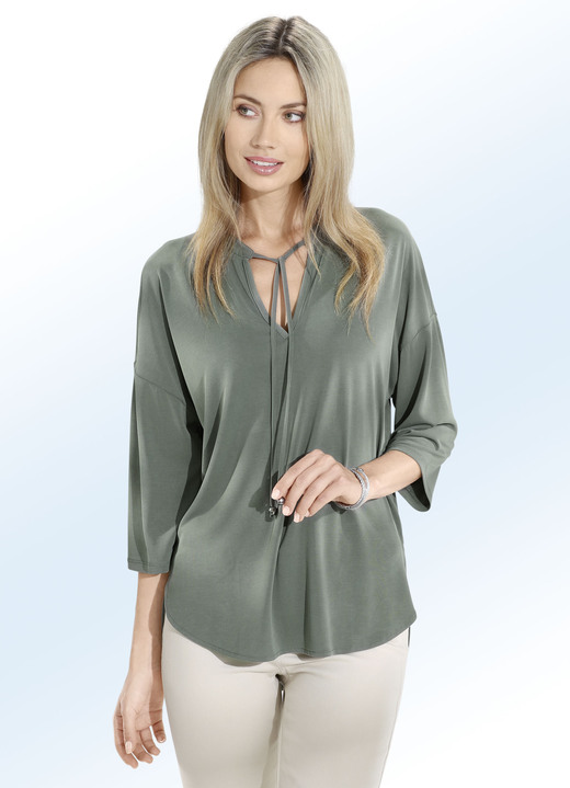 3/4-Arm - Shirt mit Bindeband in 2 Farben, in Größe 034 bis 052, in Farbe KHAKI Ansicht 1