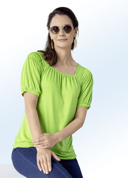 Shirts - Shirt mit Gummizug in 3 Farben, in Größe 036 bis 052, in Farbe APFELGRÜN Ansicht 1