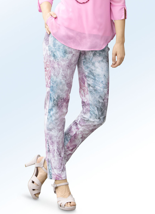 Hosen - Hose in trendiger Batik-Optik, in Größe 018 bis 052, in Farbe WEISS-BUNT Ansicht 1