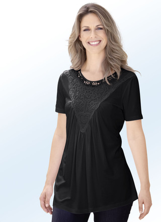 Shirt-Tunika mit Spitzen-Besatz