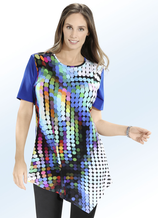 - Longshirt mit zipfeligem Saumabschluss, in Größe 040 bis 060, in Farbe ROYALBLAU-BUNT