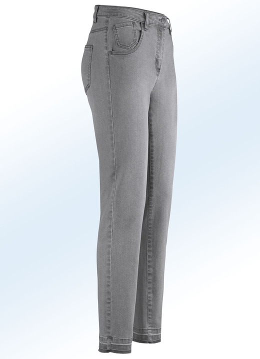 Hosen mit Knopf- und Reissverschluss - Knöchellange Jeans mit modischer Saumfärbung, in Größe 017 bis 050, in Farbe GRAU Ansicht 1