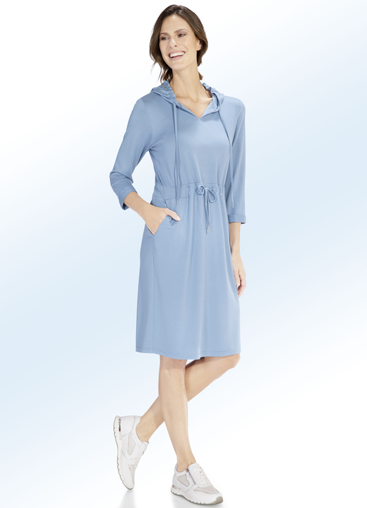 Kleider - Kleid mit Kapuze, in Größe 036 bis 052, in Farbe RAUCHBLAU Ansicht 1