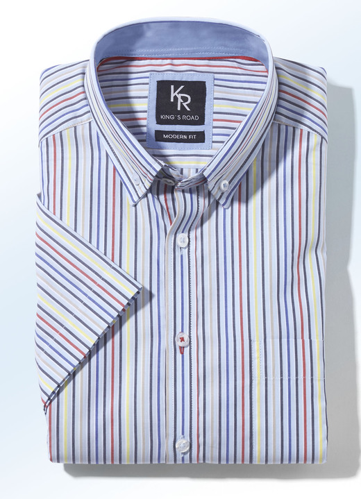 Businesshemden - «King's Road»-Hemd in 4 Farben, in Größe 3XL(47/48) bis XXL(45/46), in Farbe HELLBLAU-BUNT GESTREIFT Ansicht 1