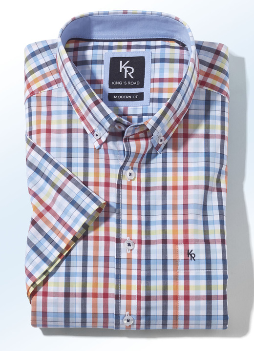 Businesshemden - «King's Road»-Hemd in 4 Farben, in Größe 3XL(47/48) bis XXL(45/46), in Farbe MARINE-ORANGE KARIERT Ansicht 1