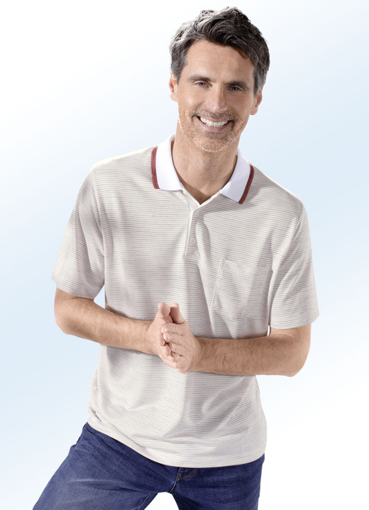 Shirts - Poloshirt in 3 Farben, in Größe 046 bis 062, in Farbe ECRU-ROT Ansicht 1