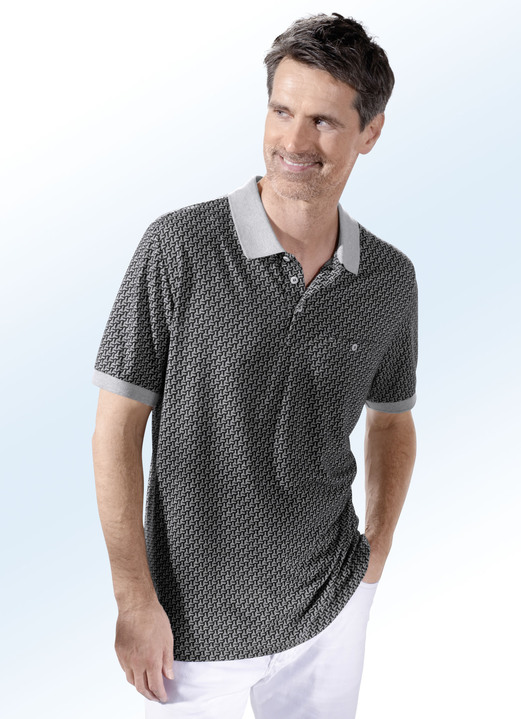 Shirts - Poloshirt mit knöpfbarer Brusttasche, in Größe 046 bis 062, in Farbe SCHWARZ-GRAU