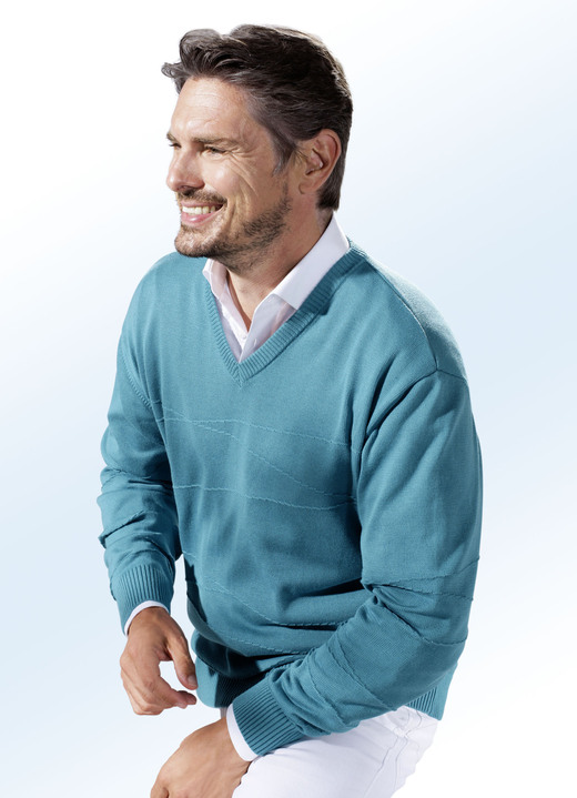 - Pullover mit V-Ausschnitt in 3 Farben, in Größe 046 bis 062, in Farbe PETROL
