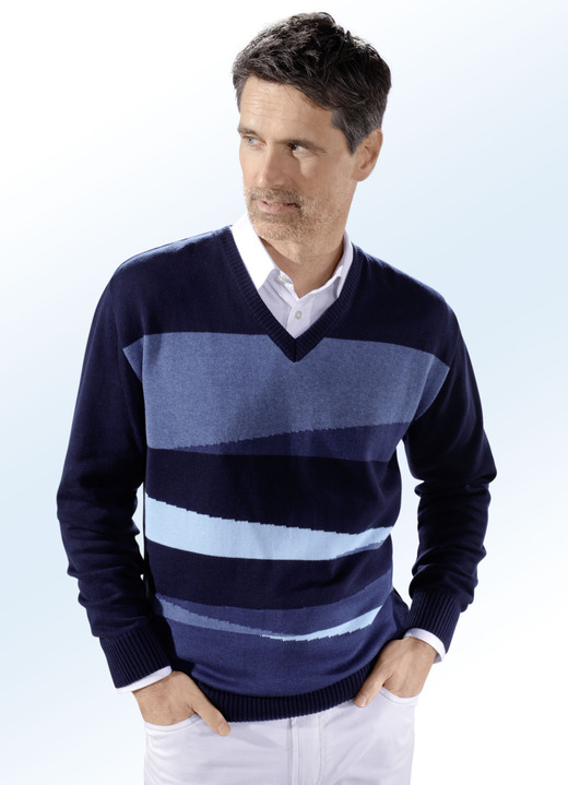 - Pullover mit V-Ausschnitt in 2 Farben, in Größe 044 bis 062, in Farbe MARINE