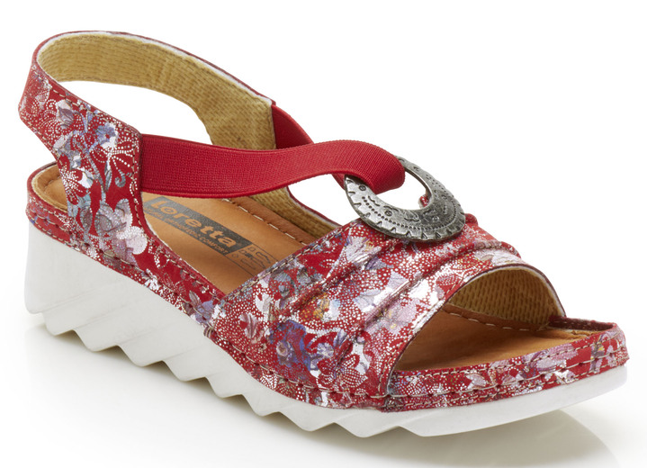 Sandaletten & Pantoletten - Sandale aus floral bedrucktem Nubukleder, in Größe 036 bis 042, in Farbe ROT