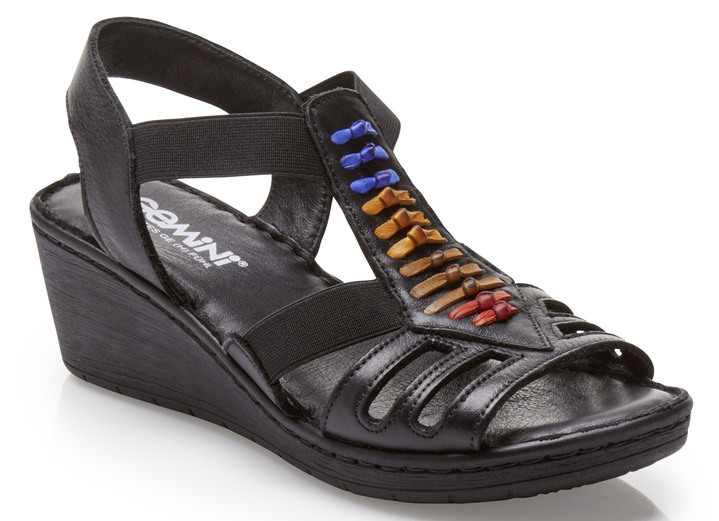Sandaletten & Pantoletten - Gemini Sandalette mit bunten Lederdurchzügen , in Größe 036 bis 041, in Farbe SCHWARZ