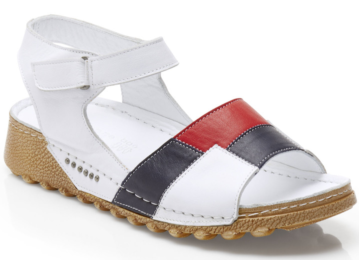 Sandaletten & Pantoletten - Gemini Sandale aus schattiertem Rind-Nappaleder, in Größe 037 bis 042, in Farbe WEISS-BLAU-ROT