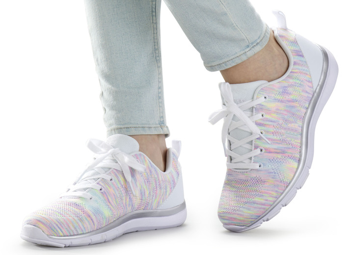 - Sneaker in luftigem und effekvollem Dessin, in Größe 036 bis 042, in Farbe WEISS-BUNT Ansicht 1