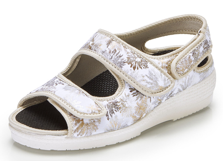 Sandaletten & Pantoletten - Sandale aus glänzendem Textilmaterial, in Größe 036 bis 042, in Farbe ECRU Ansicht 1