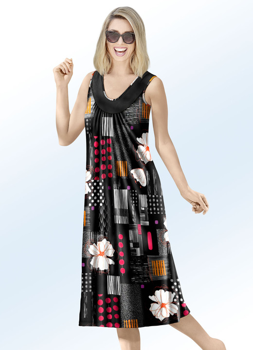 Strandkleider - Klaus Modelle Kleid mit Inkjet-Druckdessin. ärmellos, in Größe 040 bis 060, in Farbe SCHWARZ-BUNT