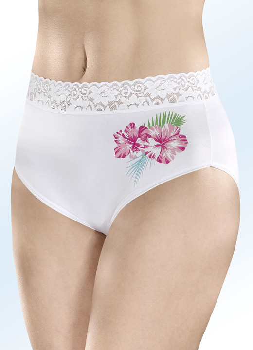 - Dreierpack Slips mit Blumenmotiv, in Größe 036 bis 050, in Farbe WEISS Ansicht 1