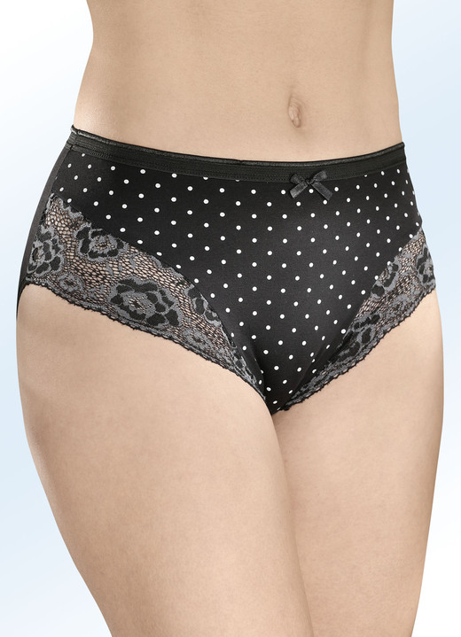 - Dreierpack Laurina Slips mit Punktedessin, in Größe 042 bis 050, in Farbe SCHWARZ Ansicht 1