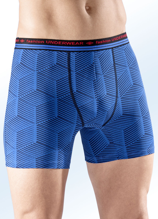 Pants & Boxershorts - Viererpack Pants, allover dessiniert, in Größe 005 bis 011, in Farbe 2X ROYALBLAU-SCHWARZ, 2X GRAU-SCHWARZ