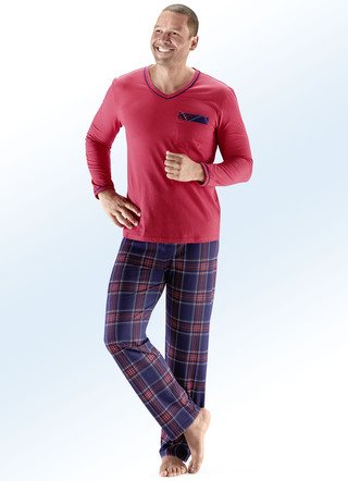Pyjama mit V-Ausschnitt und aufgesetzter Brusttasche