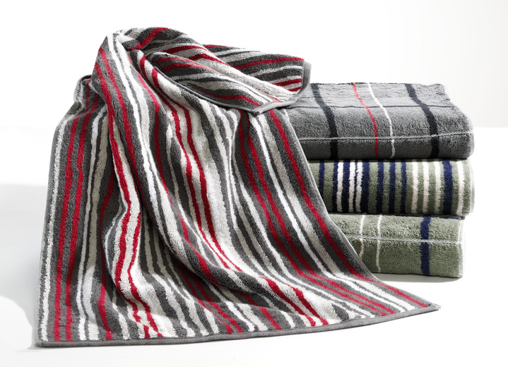Frottier Handtücher - Frottier-Serie aus 100% Baumwolle, in Größe 200 (1 Handtuch, 50/100 cm) bis 204 (1 Duschtuch, 70/140 cm), in Farbe GRÜN, in Ausführung Gestreift