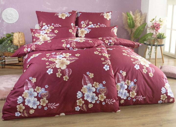 Bettwäschegarnituren - Beidseitig bedruckte Bettwäsche-Garnitur, in Größe 111 (40/80 cm + 135/200 cm) bis 115 (80/80 cm + 155/220 cm), in Farbe BORDEAUX Ansicht 1
