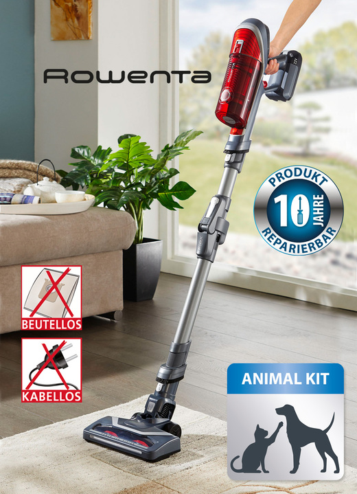 - «Rowenta» RH9678 Akku-Handstaubsauger mit Mini-Turbo-Düse, in Farbe ROT-GRAU Ansicht 1