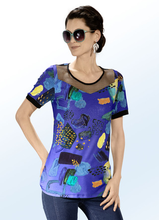 Shirt mit schwarzem Netz-Jersey-Einsatz in 2 Farben