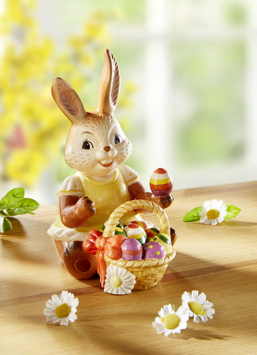 - Hase mit Osterkörbchen aus Feinsteingut, in Farbe BUNT