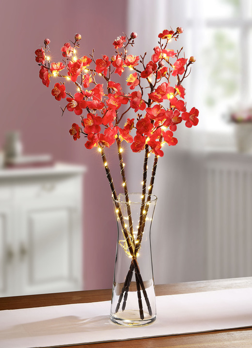 Kunst- & Textilpflanzen - LED-Lichterzweige mit je 15 Blüten, in Farbe BRAUN-ROT