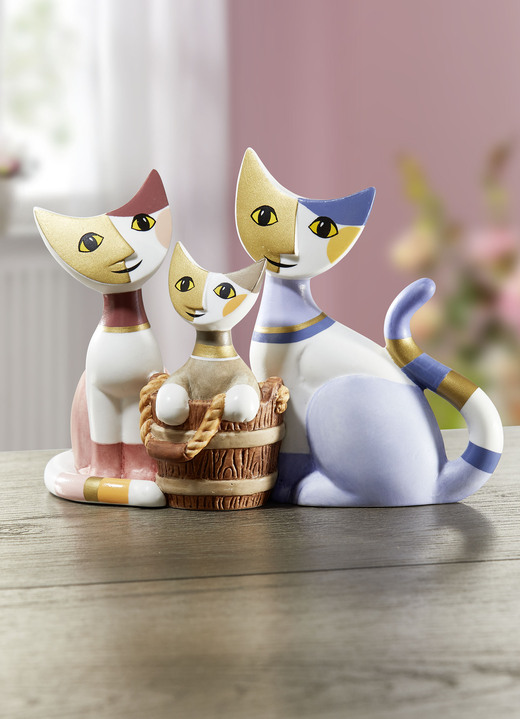 - Katzenfamilie aus hochwertigem Porzellan, in Farbe BUNT