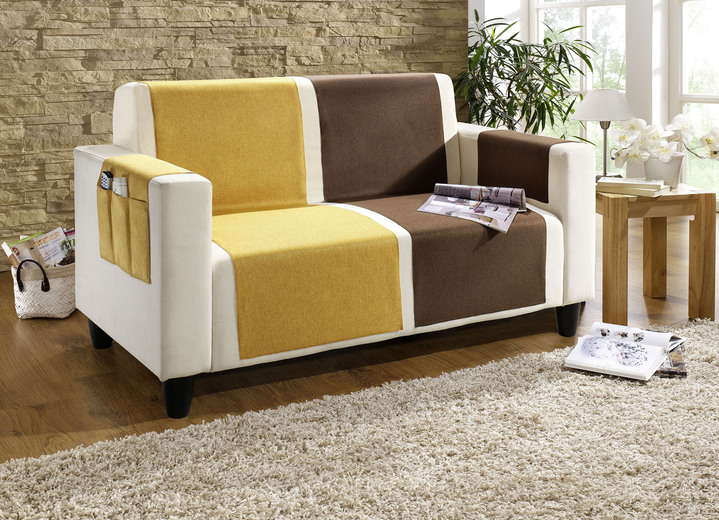 Sessel- & Sofaüberwürfe - Dekorative Sessel- und Sofaüberwürfe, in Größe 101 (Sesselschoner, 50x140 cm) bis 865 (2 Armlehnenschoner, 38x 55 cm), in Farbe GOLD Ansicht 1