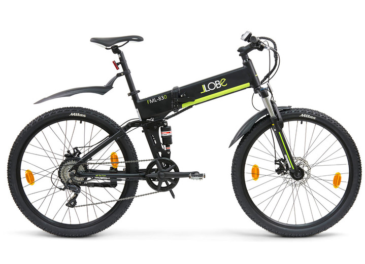 Akku-Zweiräder - Llobe Elektro Mountain Faltrad FML830 mit Aluminiumrahmen, in Farbe SCHWARZ Ansicht 1