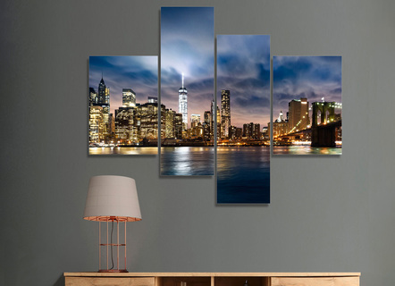Wandbild, 4-teilig, mit der Silhouette von New York des Künstlers Unknown