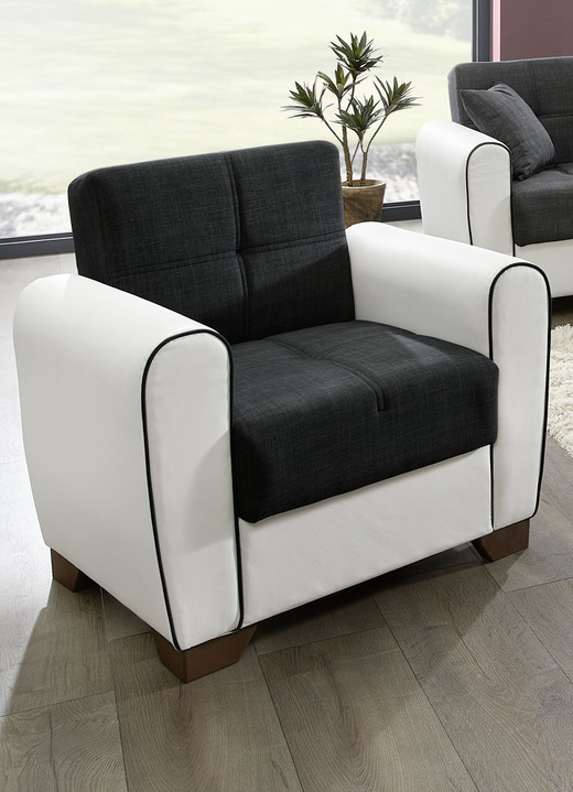 Polstergruppen - Polstermöbel mit Bettfunktion und Bettkasten, in Farbe WEISS-SCHWARZ, in Ausführung Sessel Ansicht 1