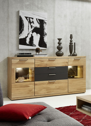 Sideboard mit LED-Beleuchtung und Massivholz-Fronten