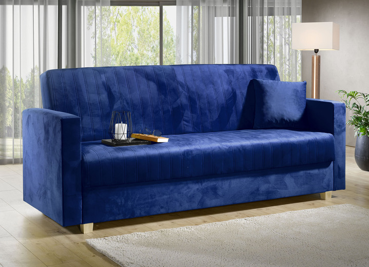 - Schlafsofa mit Bettkasten und Bonnellfederung, in Farbe DUNKELBLAU Ansicht 1