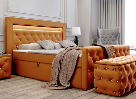 Boxspringbett mit LED-Beleuchtung und Topper
