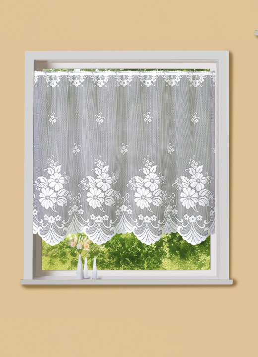 Kurzgardinen - Lichtdurchlässiger Kleinfenster-Vorhang mit Stangendurchzug, in Größe 661 (H30xB105 cm) bis 964 (H90xB150 cm), in Farbe WEISS Ansicht 1