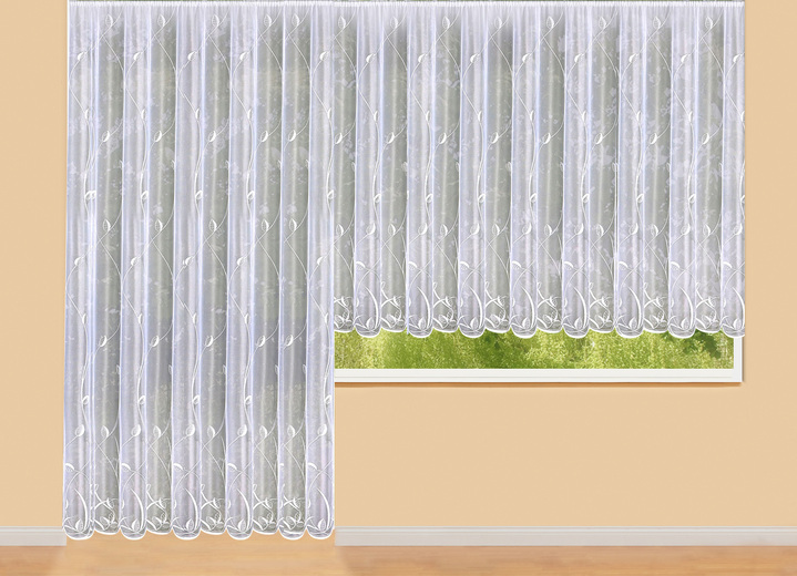 Klassisch - Lichtdurchlässiger Vorhang mit Universalschienenband, in Größe 130 (Blumenfenster-Store, H100xB300 cm) bis 260 (Lang-Store, H245xB300 cm), in Farbe WEISS Ansicht 1